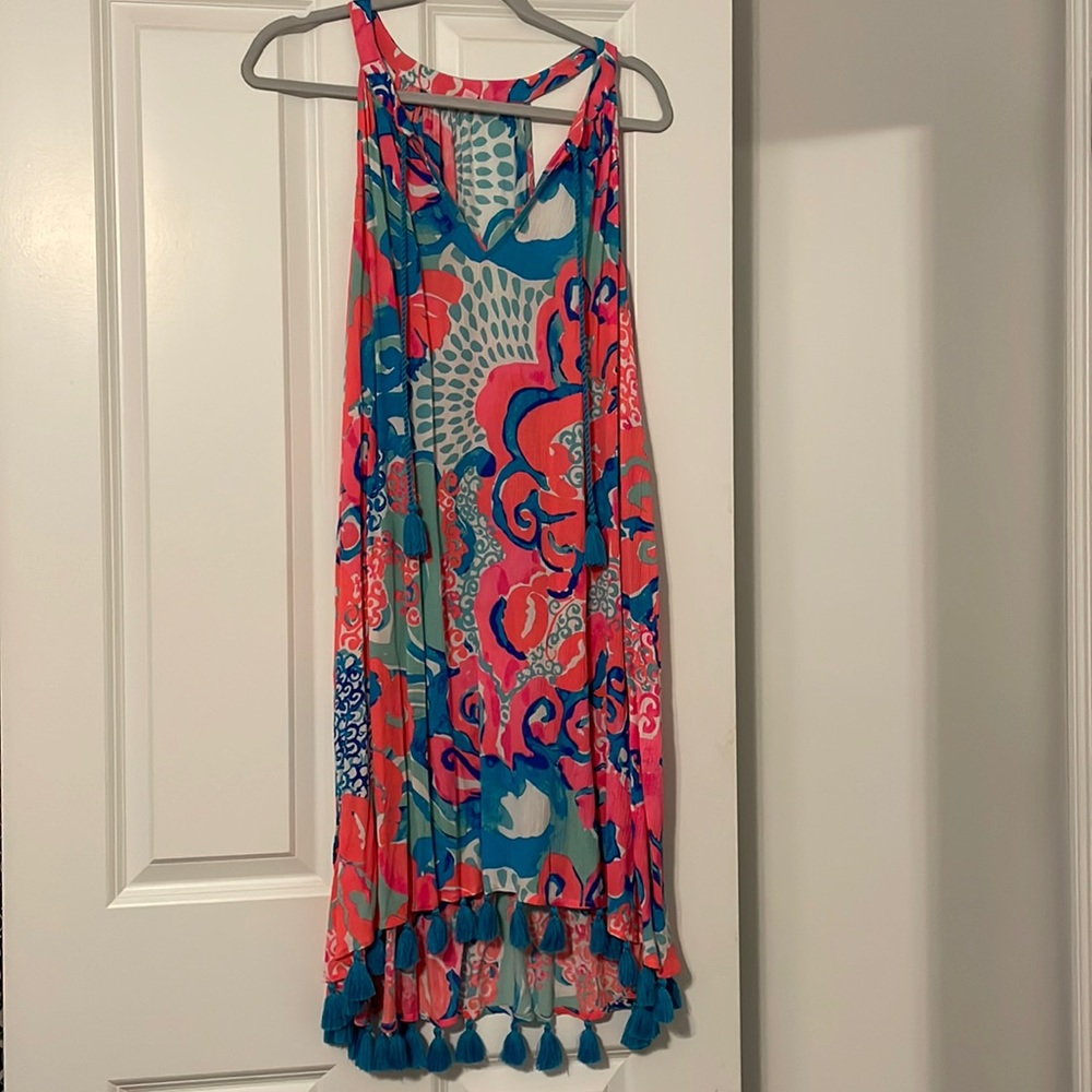 Lilly Pulitzer L dress /cover up. High / low hem with tassels